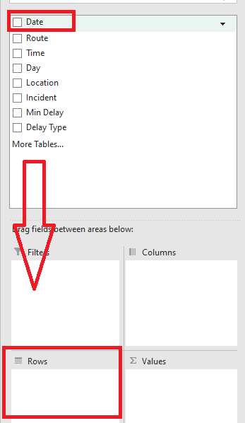 Adding date to the rows of the pivot chart