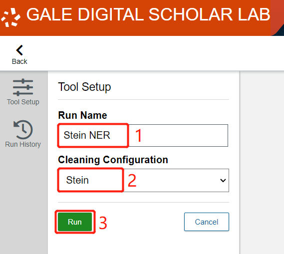 Tool setup with name and cleaning configuration.