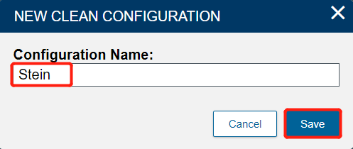 New Clean Configuration window with “Stein” entered in the Configuration Name field.