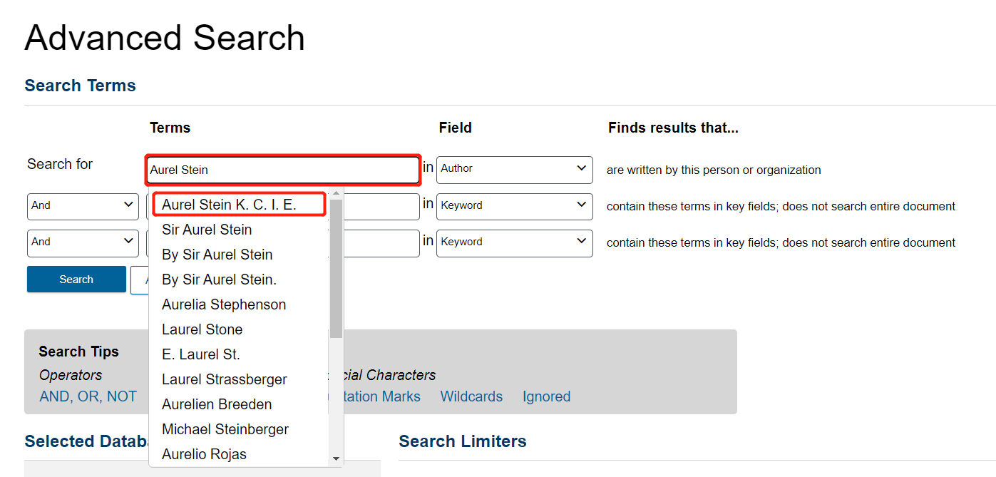 Advanced Search page with the Terms being filled in.