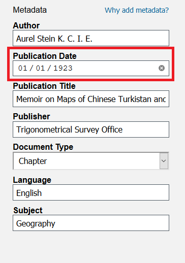 The Publication Date field highlighted, with the date set to 01/01/2023.