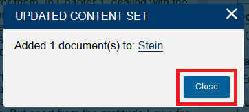 Updated Content Set pop up window with close highlighted.
