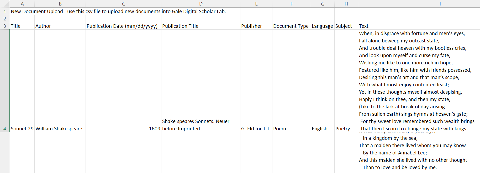 Template with text and publishing information for two poems