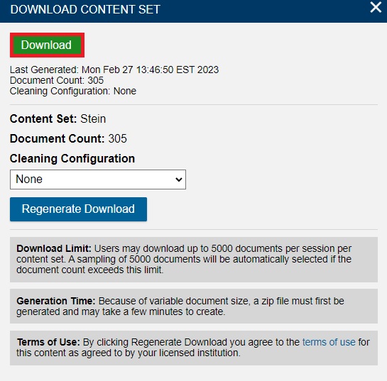 Download Content Set window with Download highlighted.