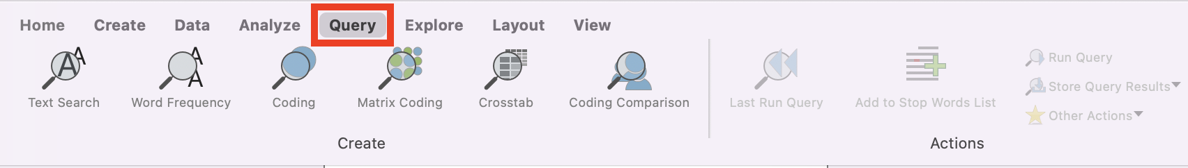 Query menu tab outlined in Red.
