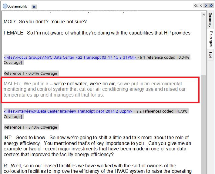 The Sustainability node opened, with grey text above and below each reference. One example outlined in red.