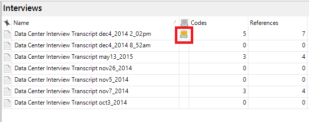 Red box around the linked Memo icon in the interview folder.