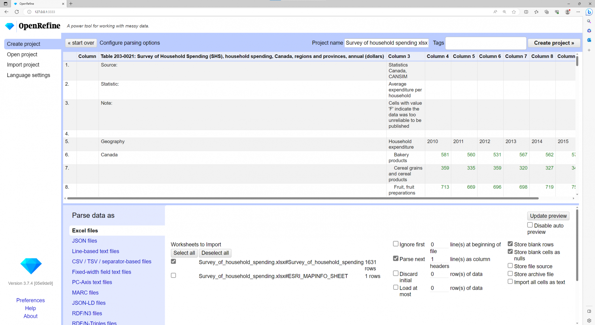 OpenRefine once you have added data, but before making any changes.