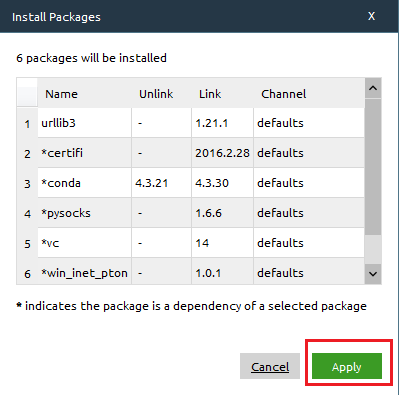 You will receive a notice that 6 packages will be installed. Click apply.