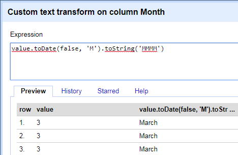 Expression changing number into the name of a month