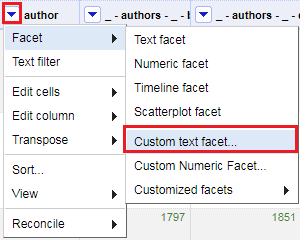 Drop down on author, facet, custom text facet...